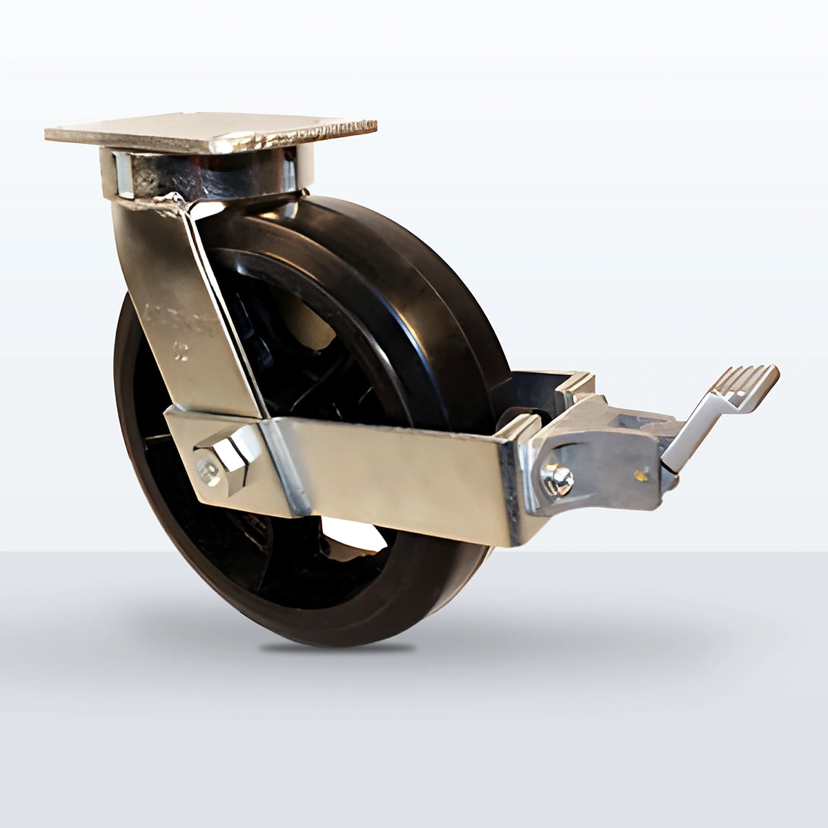 10" Rubber on Cast Iron Caster, Top Plate, 1100 lb Capacity - Roller Bearing, 4-1/2 X 6-1/4 Plate