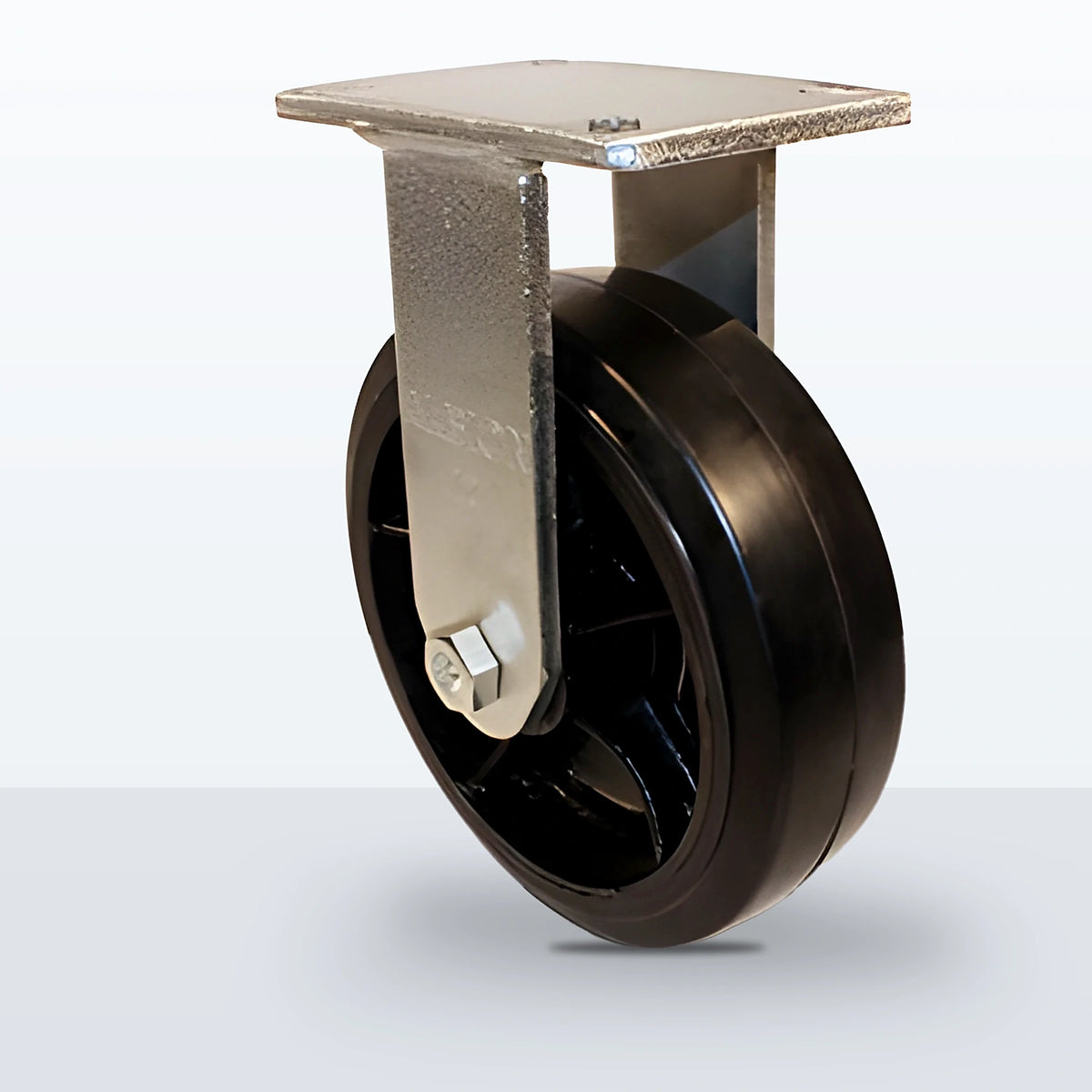 10" Rubber on Cast Iron Caster, Top Plate, 1100 lb Capacity - Roller Bearing, 5-1/4 X 7-1/4 Plate, 12-1/2" Overall Height