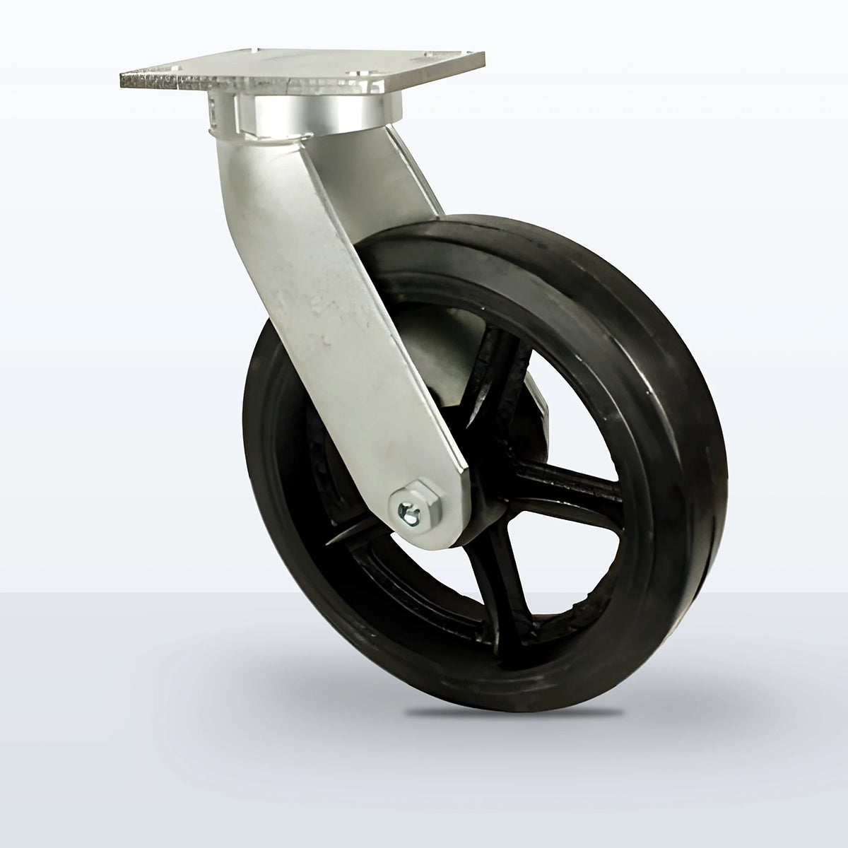 12" Rubber on Cast Iron Caster, Top Plate, 1300 lb Capacity - Roller Bearing, 5-1/4 X 7-1/4 Plate, 15-1/2" Overall Height