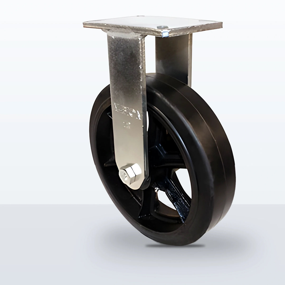 12" Rubber on Cast Iron Caster, Top Plate, 1300 lb Capacity - Roller Bearing, 5-1/4 X 7-1/4 Plate, 15-1/2" Overall Height