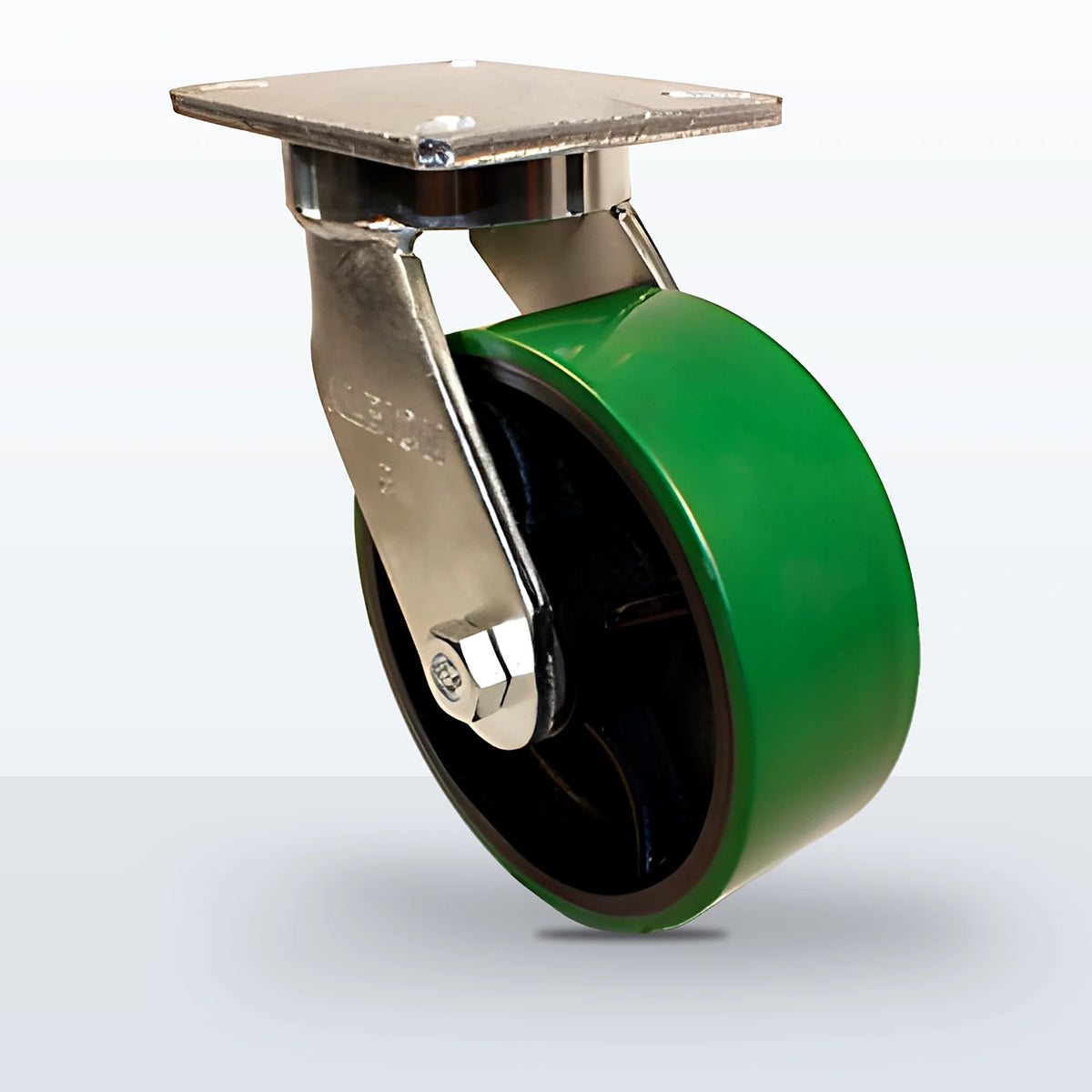 8" Polyurethane on Cast Iron Caster, Top Plate, 2500 lb Capacity - Roller Bearing, 5-1/4 X 7-1/4 Plate