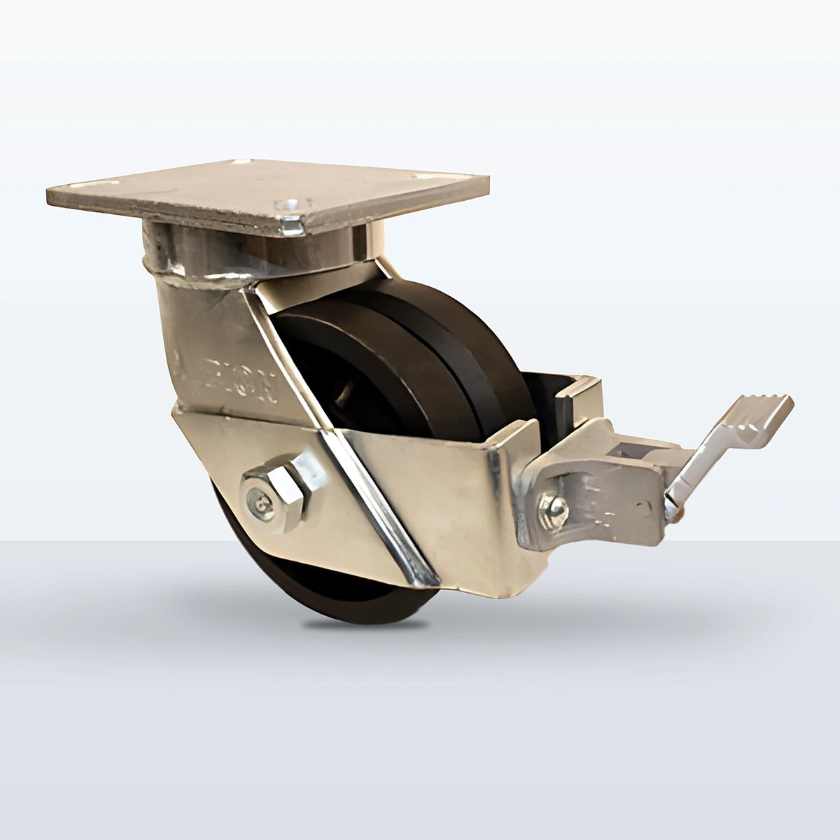 6" V-groove Cast Iron Caster, Top Plate, 3500 lb Capacity - Roller Bearing, 5-1/4 X 7-1/4 Plate