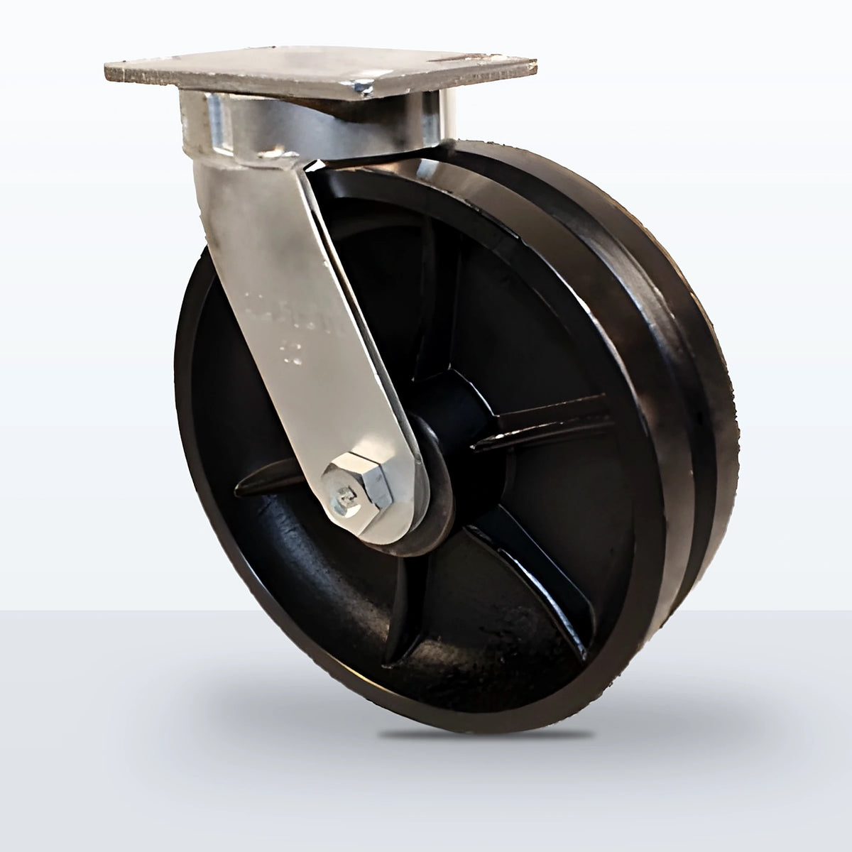 10" V-groove Cast Iron Caster, Top Plate, 3500 lb Capacity - Roller Bearing, 4-1/2 X 6-1/4 Plate