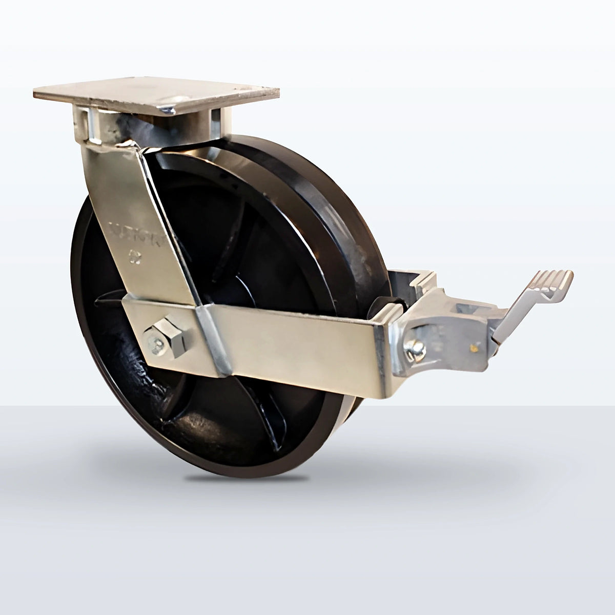10" V-groove Cast Iron Caster, Top Plate, 3500 lb Capacity - Roller Bearing, 4-1/2 X 6-1/4 Plate