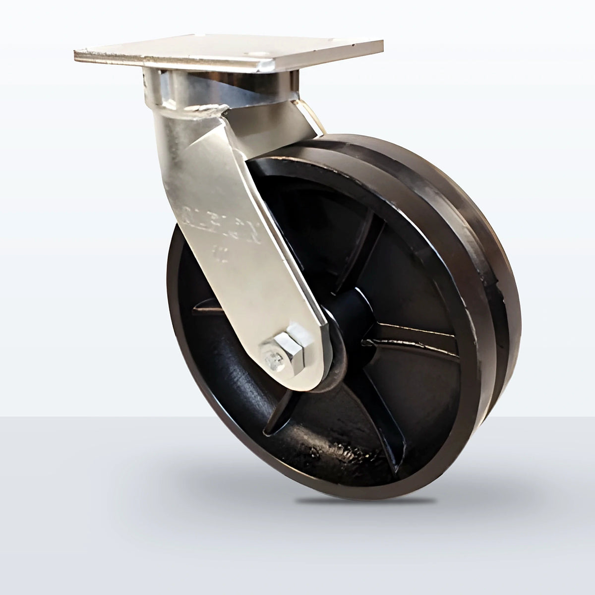10" V-groove Cast Iron Caster, Top Plate, 3500 lb Capacity - Roller Bearing, 5-1/4 X 7-1/4 Plate