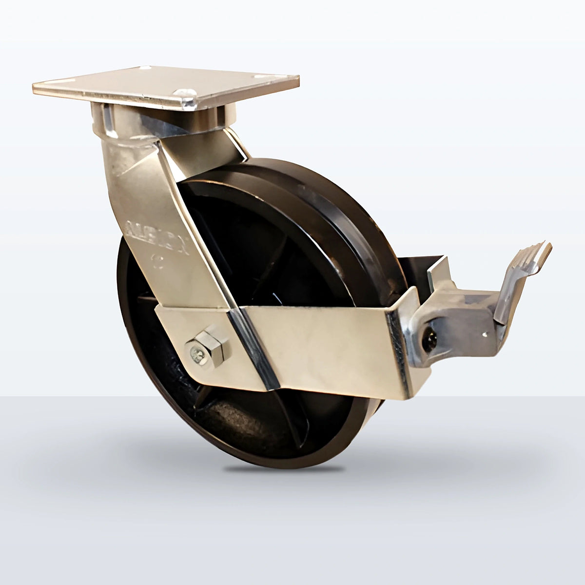 10" V-groove Cast Iron Caster, Top Plate, 3500 lb Capacity - Roller Bearing, 5-1/4 X 7-1/4 Plate