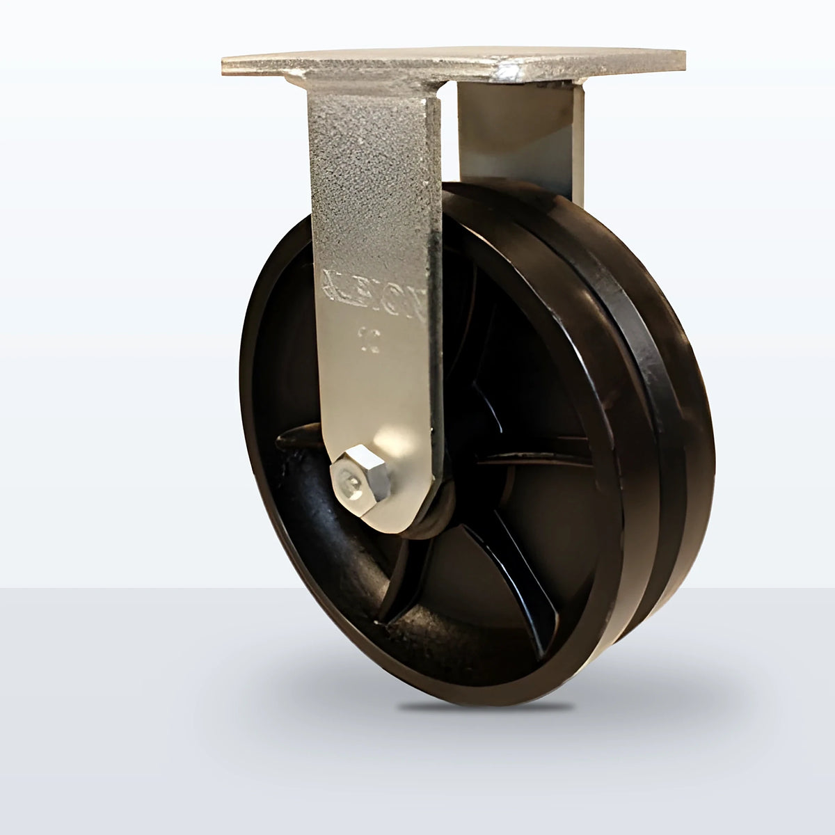 10" V-groove Cast Iron Caster, Top Plate, 3500 lb Capacity - Roller Bearing, 5-1/4 X 7-1/4 Plate
