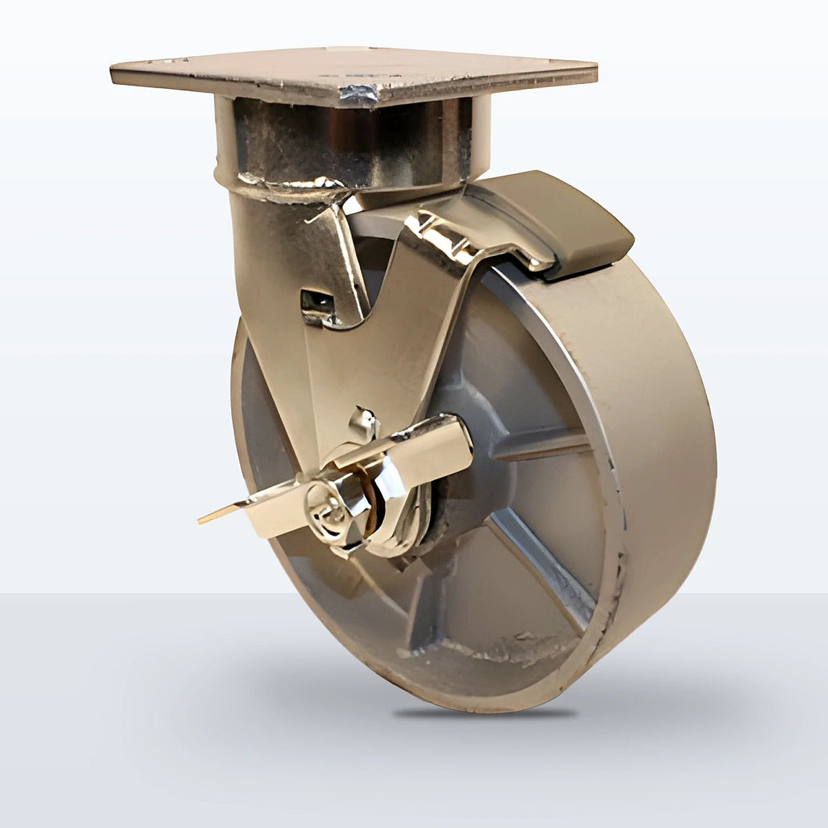6" Cast Iron Caster, Top Plate, 1200 lb Capacity - Roller Bearing, 4 X 4-1/2 Plate
