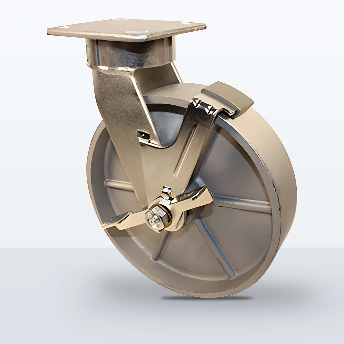 8" Cast Iron Caster, Top Plate, 1250 lb Capacity - Roller Bearing, 4 X 4-1/2 Plate