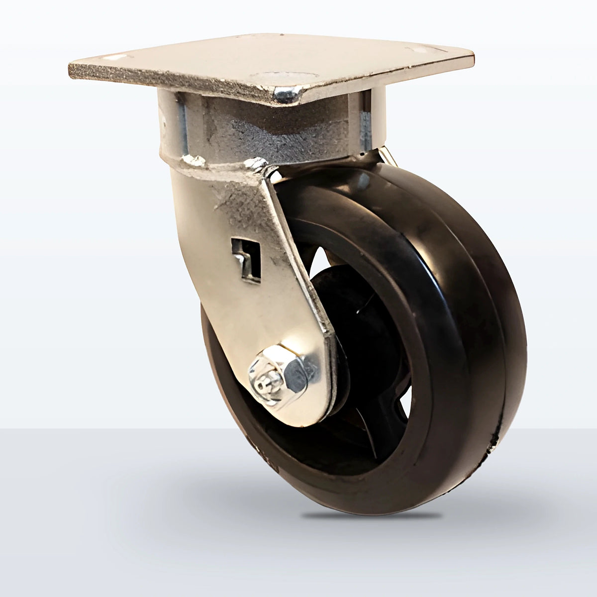 5" Rubber on Cast Iron Caster, Top Plate, 400 lb Capacity - Roller Bearing, 4 X 4-1/2 Plate
