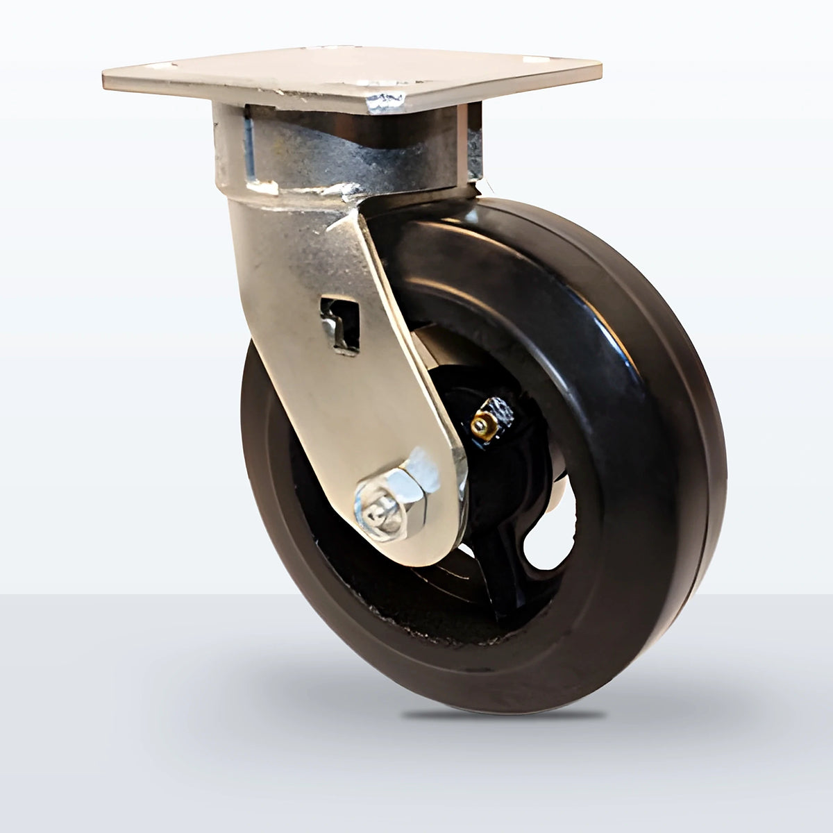 6" Rubber on Cast Iron Caster, Top Plate, 550 lb Capacity - Roller Bearing, 4 X 4-1/2 Plate