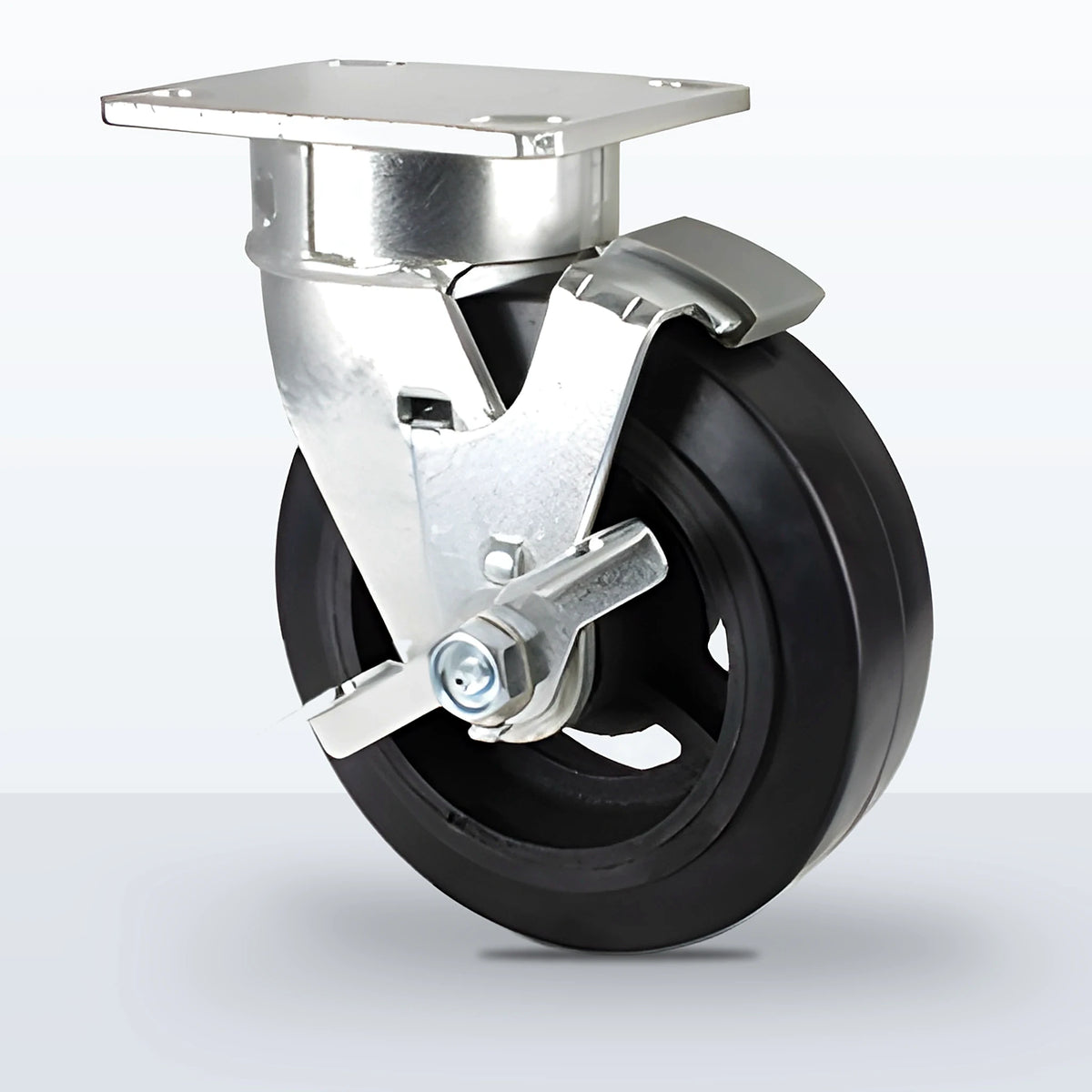 6" Rubber on Cast Iron Caster, Top Plate, 550 lb Capacity - Roller Bearing, 4 X 4-1/2 Plate