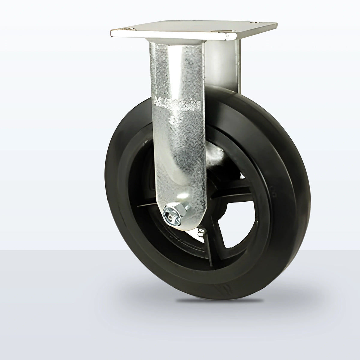 8" Rubber on Cast Iron Caster, Top Plate, 600 lb Capacity - Roller Bearing, 4 X 4-1/2 Plate