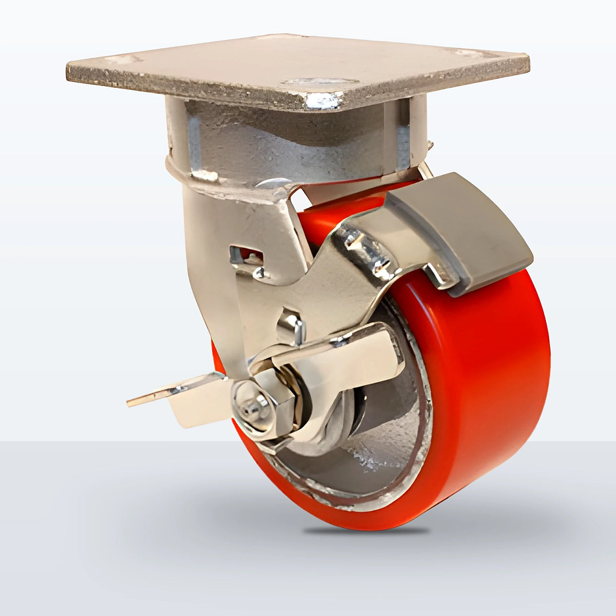 4" Polyurethane on Cast Iron Caster, Top Plate, 800 lb Capacity - Roller Bearing, 4 X 4-1/2 Plate