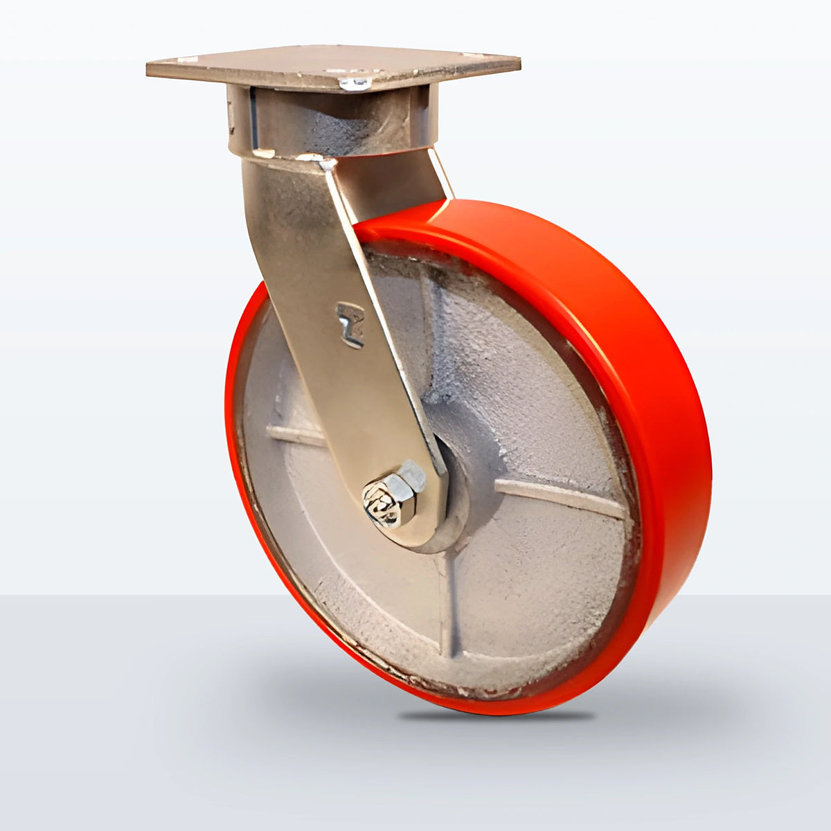 8" Polyurethane on Cast Iron Caster, Top Plate, 1250 lb Capacity - Roller Bearing, 4 X 4-1/2 Plate