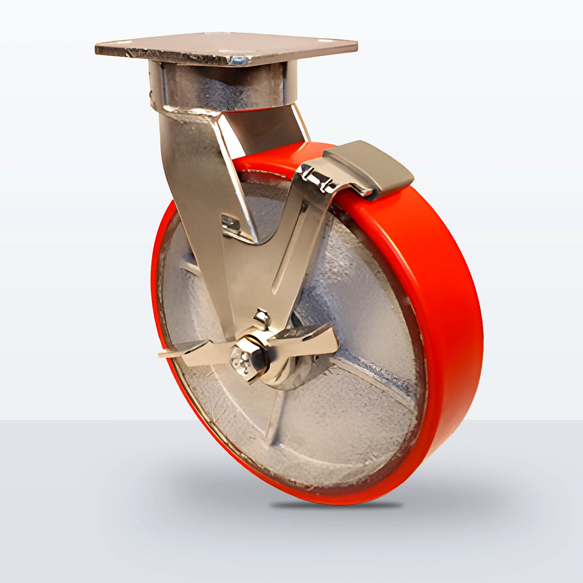 8" Polyurethane on Cast Iron Caster, Top Plate, 1250 lb Capacity - Roller Bearing, 4 X 4-1/2 Plate