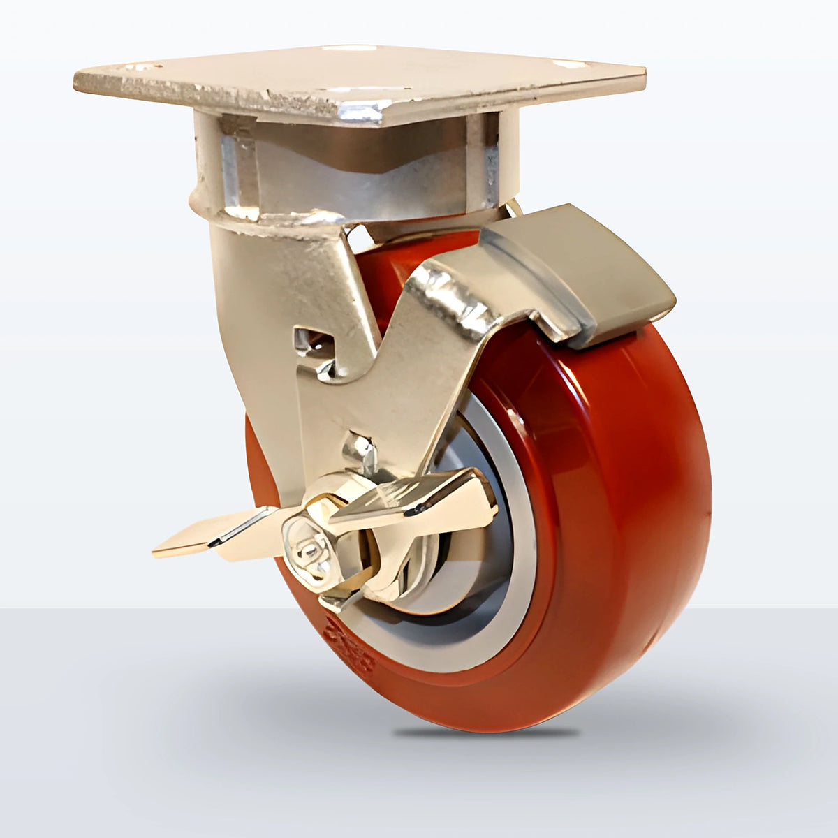 5" Polyurethane on Polypropylene Caster, Top Plate, 750 lb Capacity - Roller Bearing, 4 X 4-1/2 Plate, 6-1/2" Overall Height