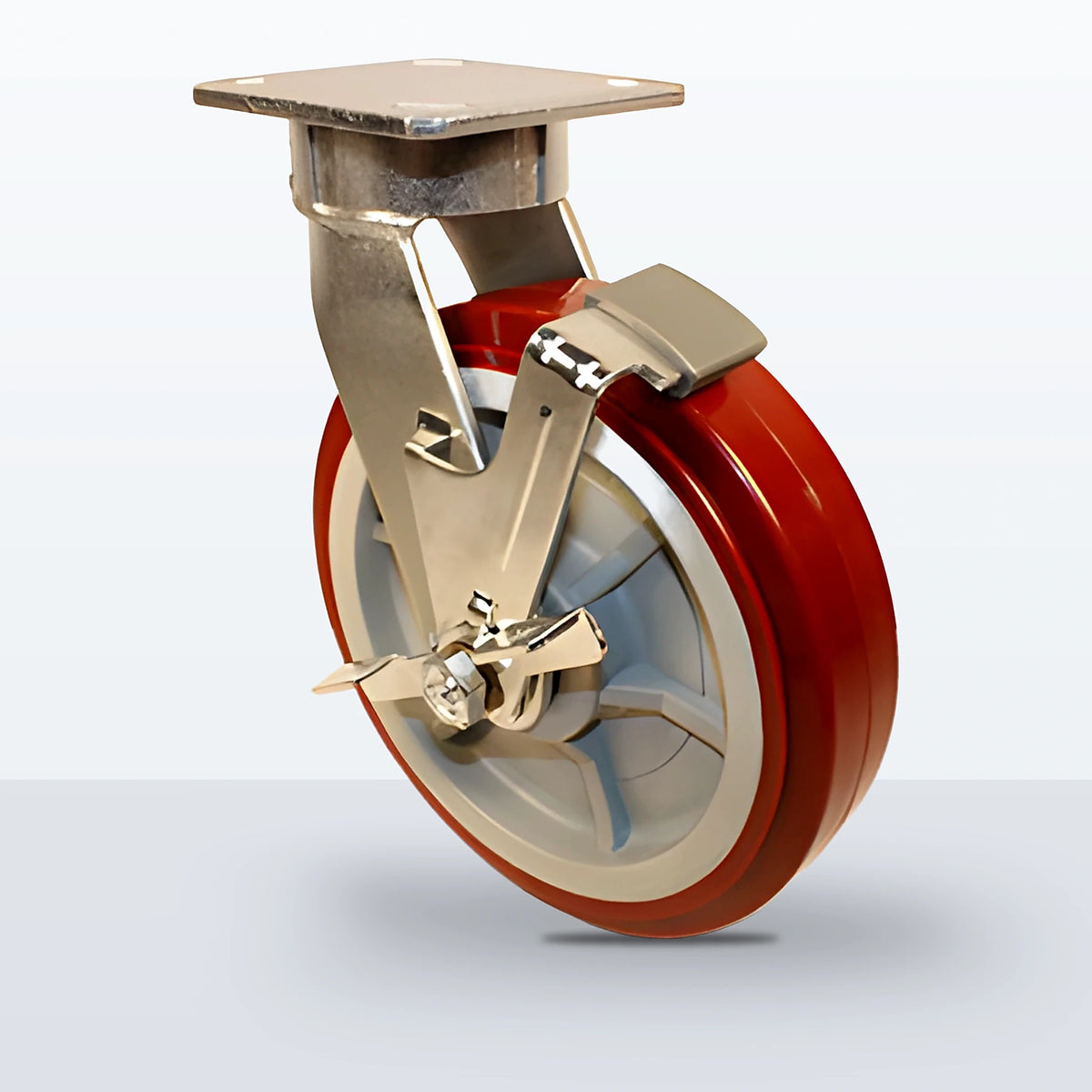8" Polyurethane on Polypropylene Caster, Top Plate, 1000 lb Capacity - Roller Bearing, 4 X 4-1/2 Plate, 10-1/8" Overall Height