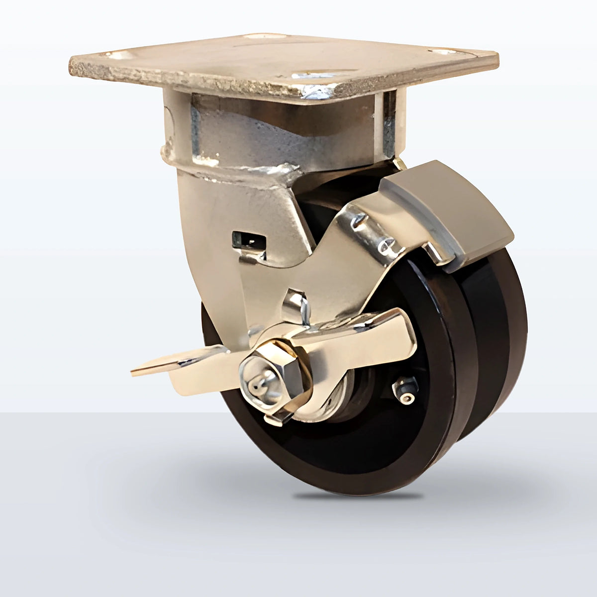 4" V-groove Cast Iron Caster, Top Plate, 600 lb Capacity - Roller Bearing, 4 X 4-1/2 Plate