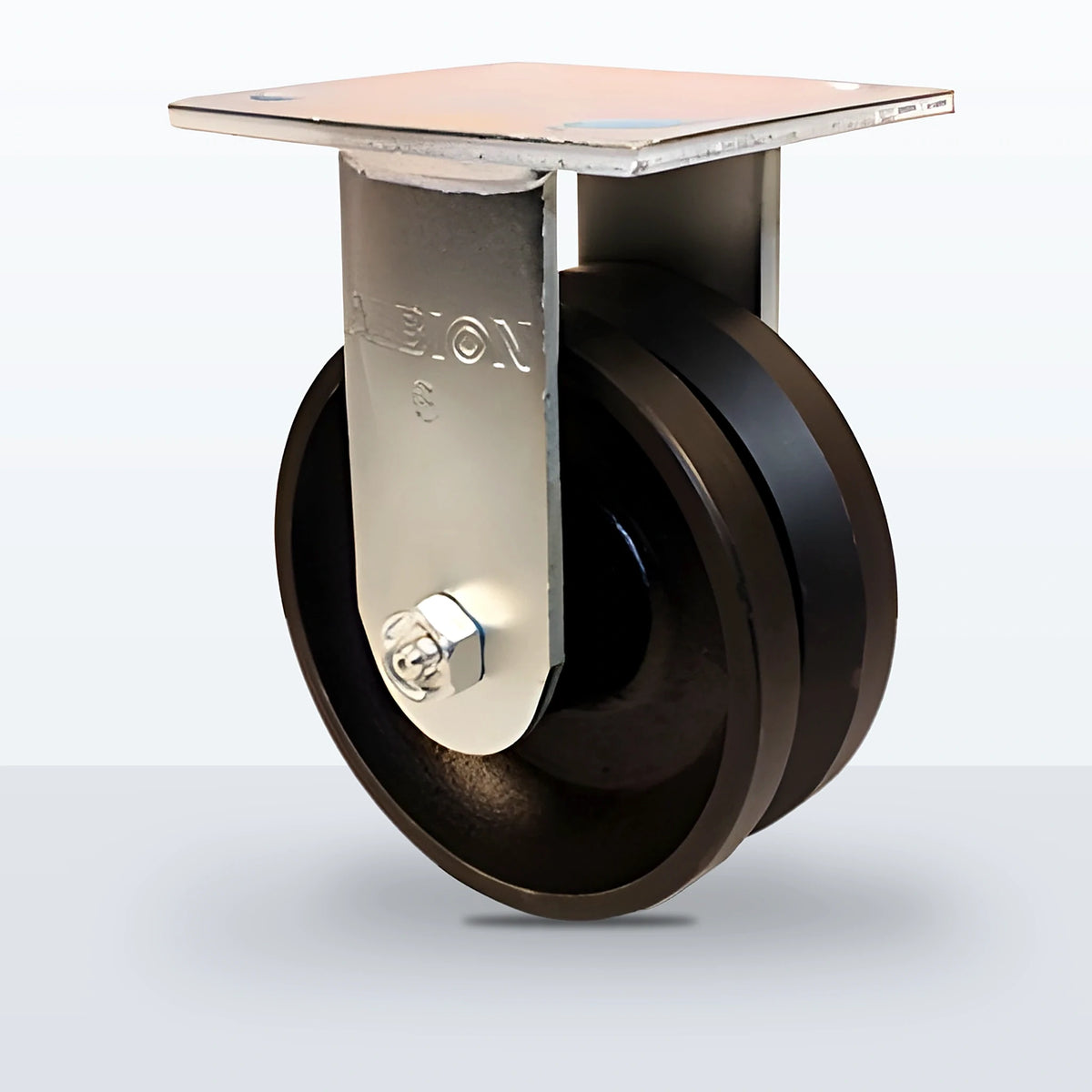 5" V-groove Cast Iron Caster, Top Plate, 900 lb Capacity - Roller Bearing, 4 X 4-1/2 Plate