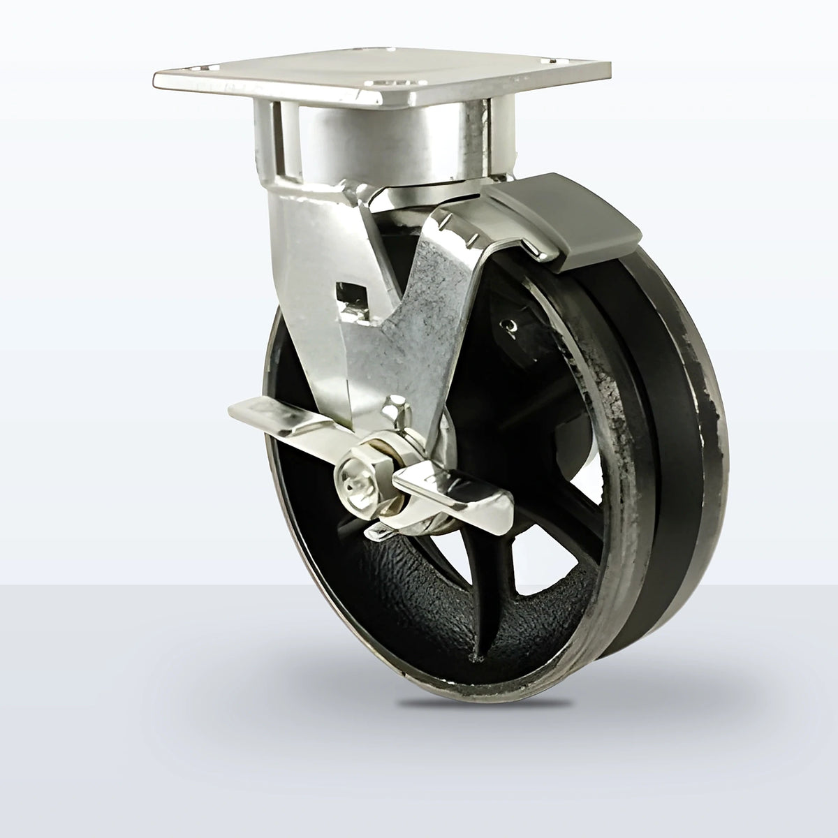 6" V-groove Cast Iron Caster, Top Plate, 1000 lb Capacity - Roller Bearing, 4 X 4-1/2 Plate