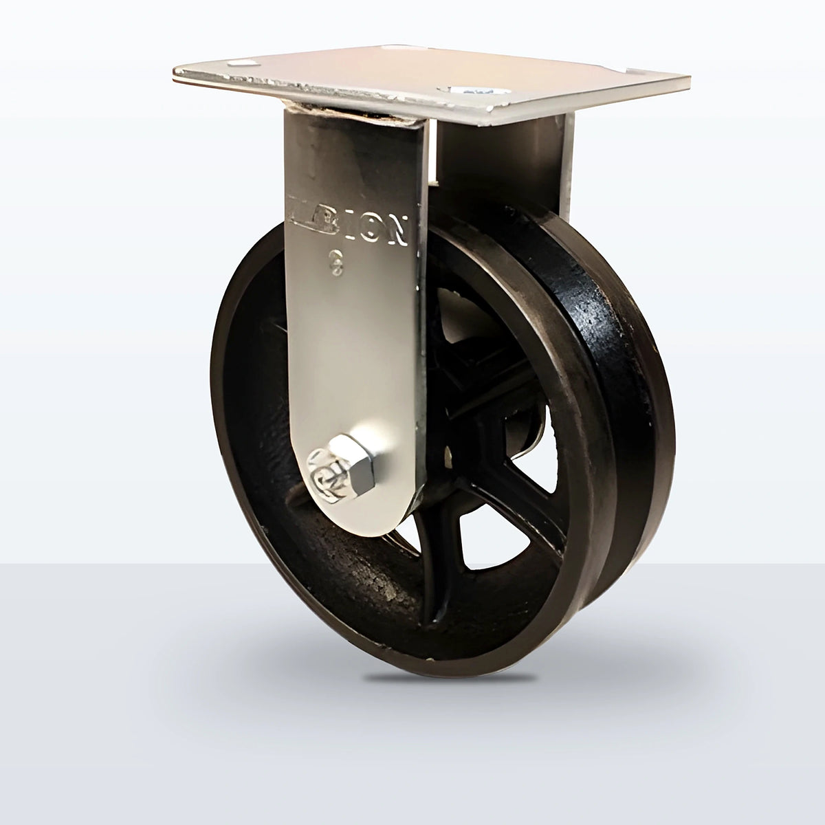 6" V-groove Cast Iron Caster, Top Plate, 1000 lb Capacity - Roller Bearing, 4 X 4-1/2 Plate