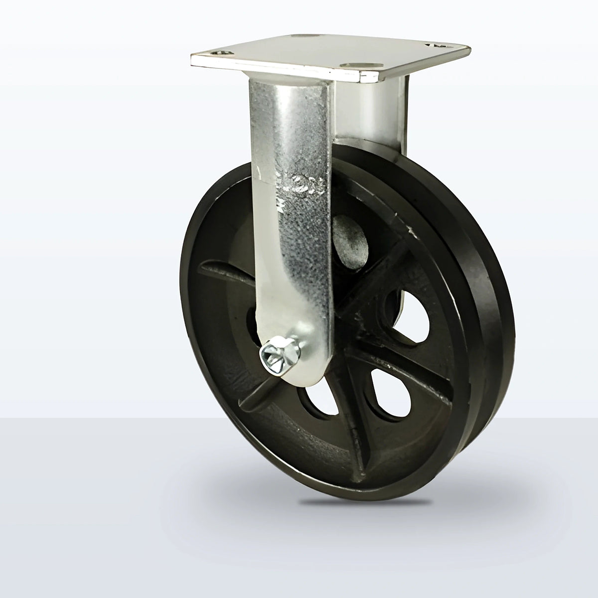 8" V-groove Cast Iron Caster, Top Plate, 1200 lb Capacity - Roller Bearing, 4 X 4-1/2 Plate