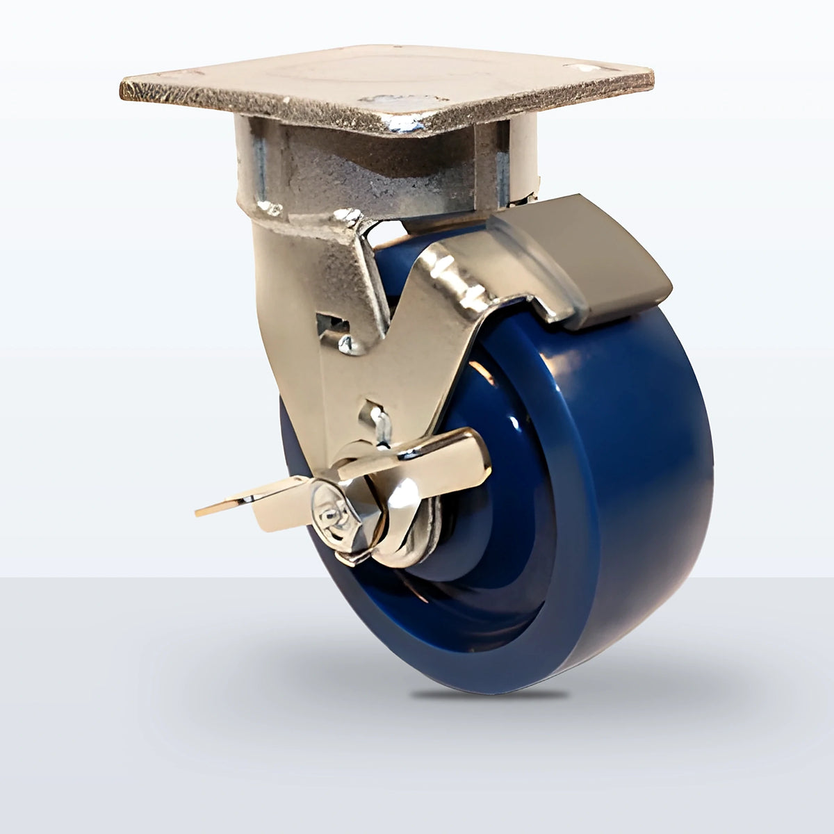 6" Solid Polyurethane Caster, Top Plate, 900 lb Capacity - Roller Bearing, 4 X 4-1/2 Plate, 7-1/2" Overall Height