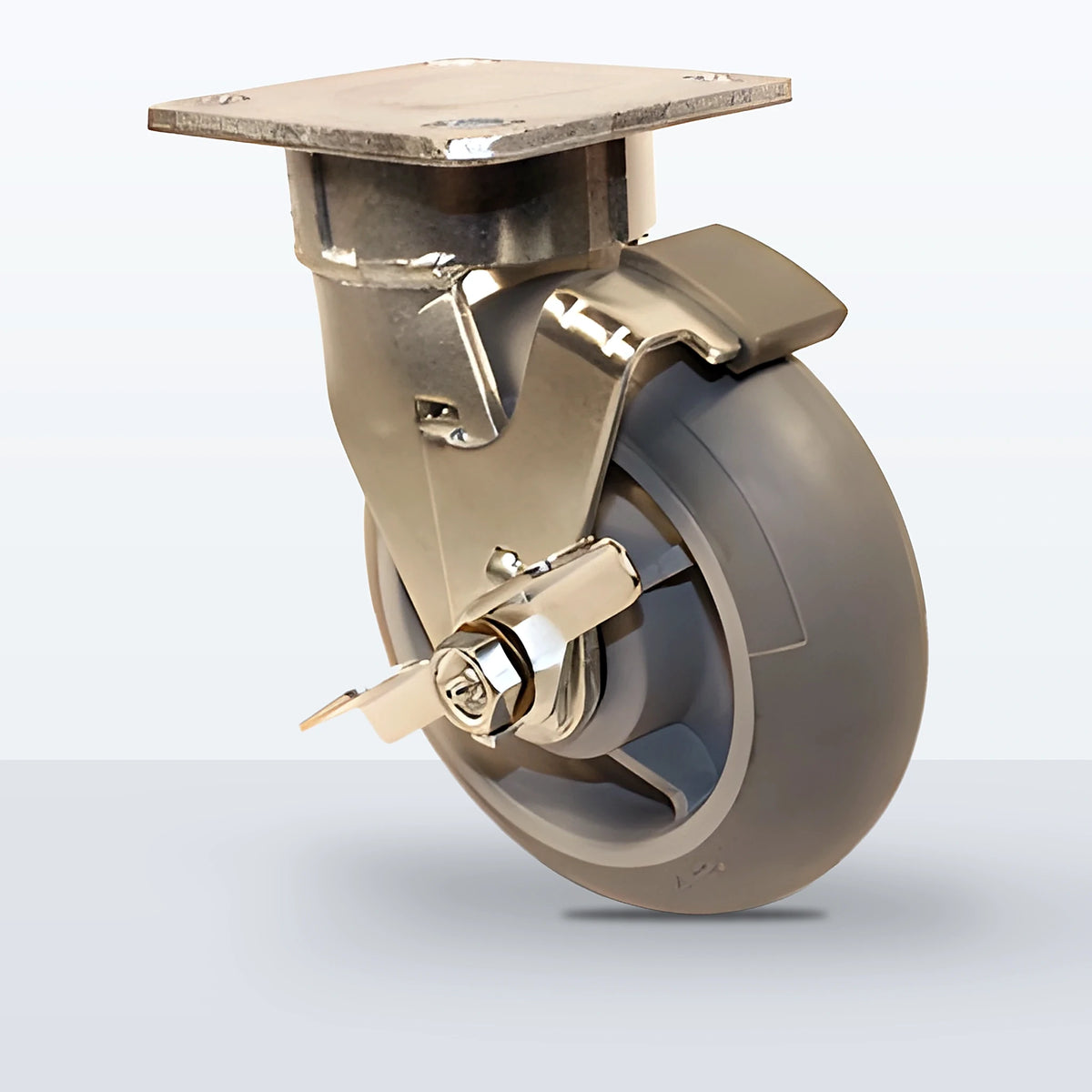 6" Thermoplastic Rubber Caster, Top Plate, 500 lb Capacity - Roller Bearing, 4 X 4-1/2 Plate, 7-1/2" Overall Height