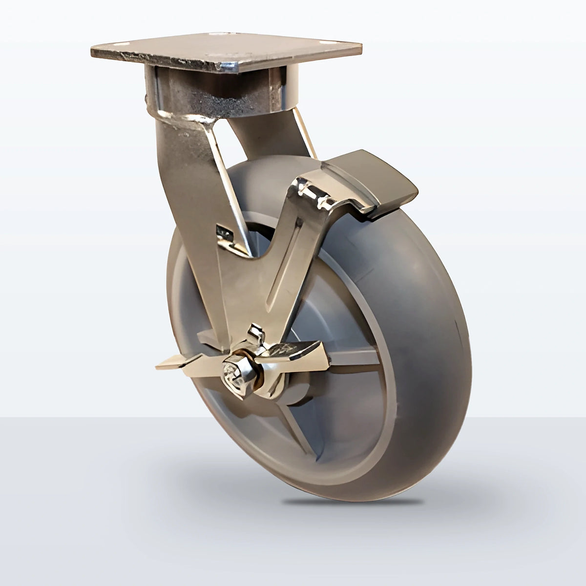 8" Thermoplastic Rubber Caster, Top Plate, 600 lb Capacity - Roller Bearing, 4 X 4-1/2 Plate, 10-1/8" Overall Height
