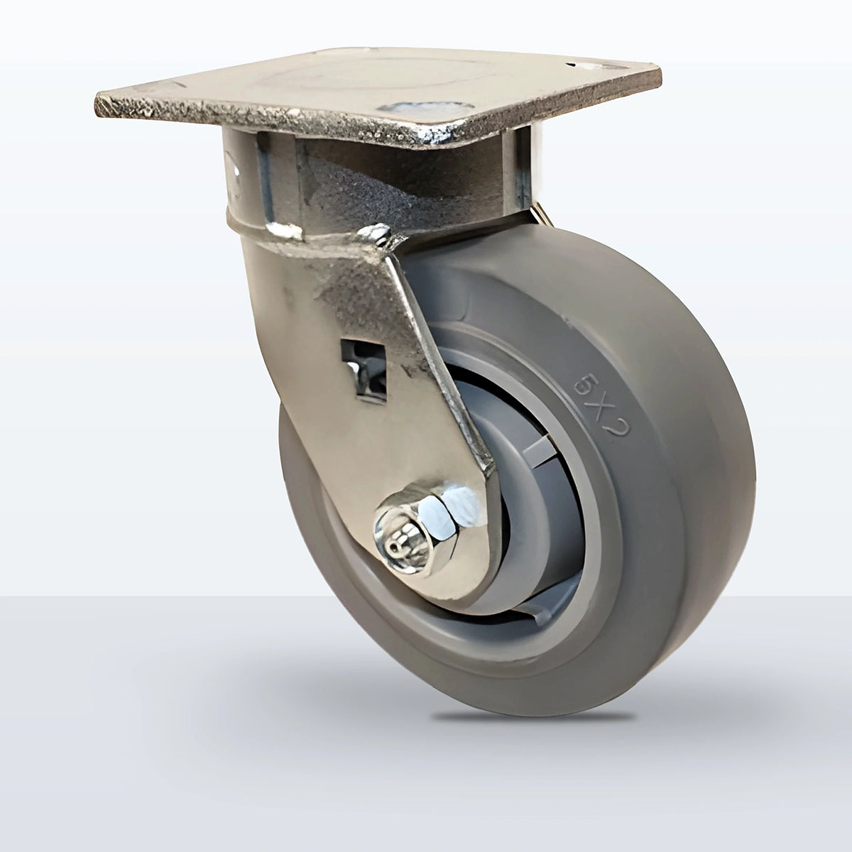 5" Thermoplastic Rubber Caster, Top Plate, 350 lb Capacity - Roller Bearing, 4 X 4-1/2 Plate, 6-1/2" Overall Height, Zinc