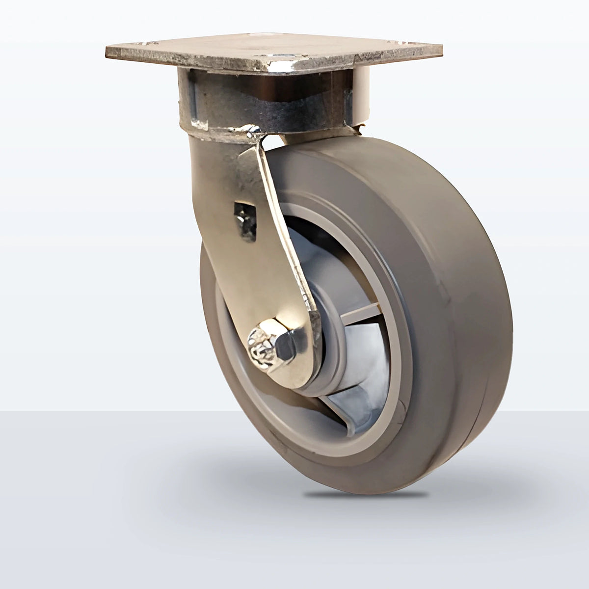 6" Thermoplastic Rubber Caster, Top Plate, 500 lb Capacity - Roller Bearing, 4 X 4-1/2 Plate, 7-1/2" Overall Height, Zinc