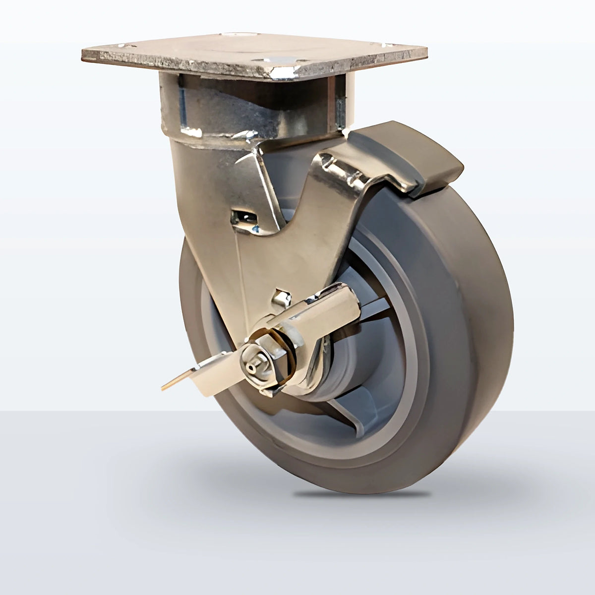 6" Thermoplastic Rubber Caster, Top Plate, 500 lb Capacity - Roller Bearing (10589)