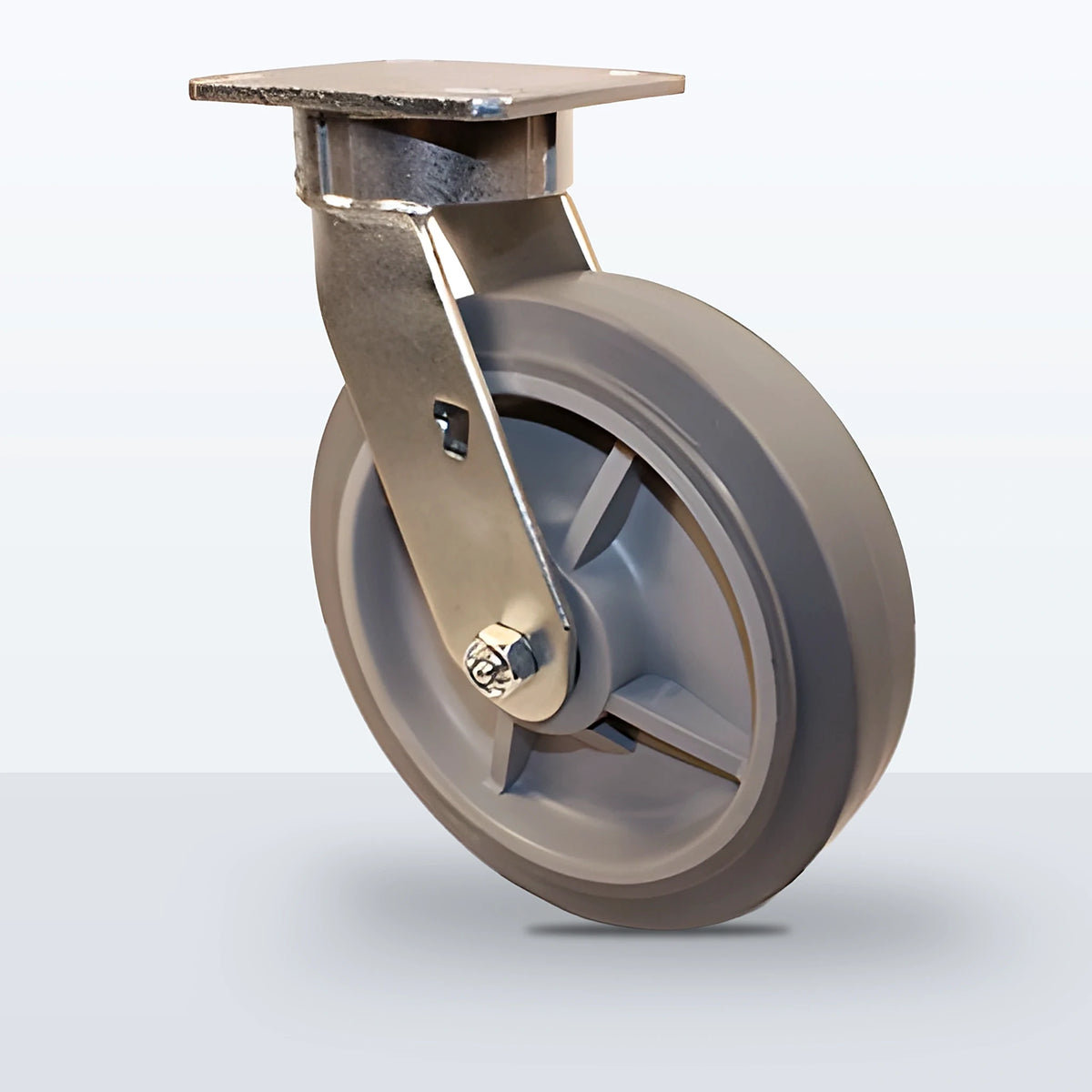 8" Thermoplastic Rubber Caster, Top Plate, 600 lb Capacity - Roller Bearing, 4 X 4-1/2 Plate, 10-1/8" Overall Height, Zinc
