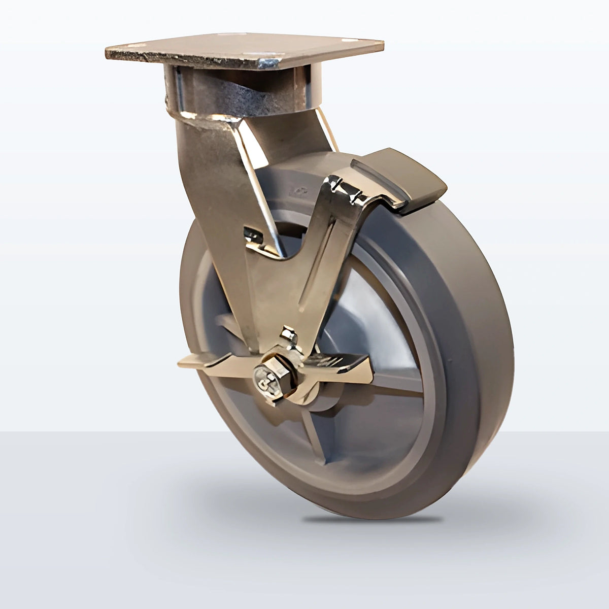 8" Thermoplastic Rubber Caster, Top Plate, 600 lb Capacity - Roller Bearing (10591)