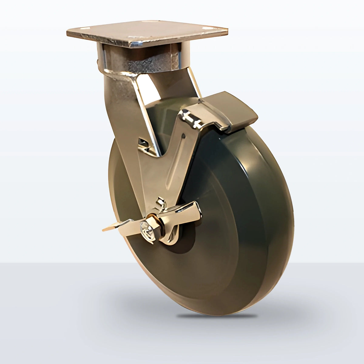 8" Premium Solid Polyurethane Caster, Top Plate, 1500 lb Capacity - Roller Bearing