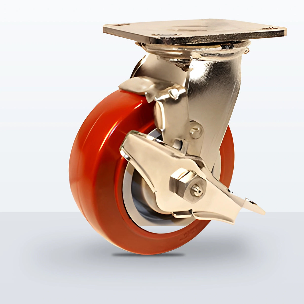 Stainless Steel 5" Polyurethane on Polypropylene Caster, Top Plate, 750 lb Capacity - Delrin Bearing