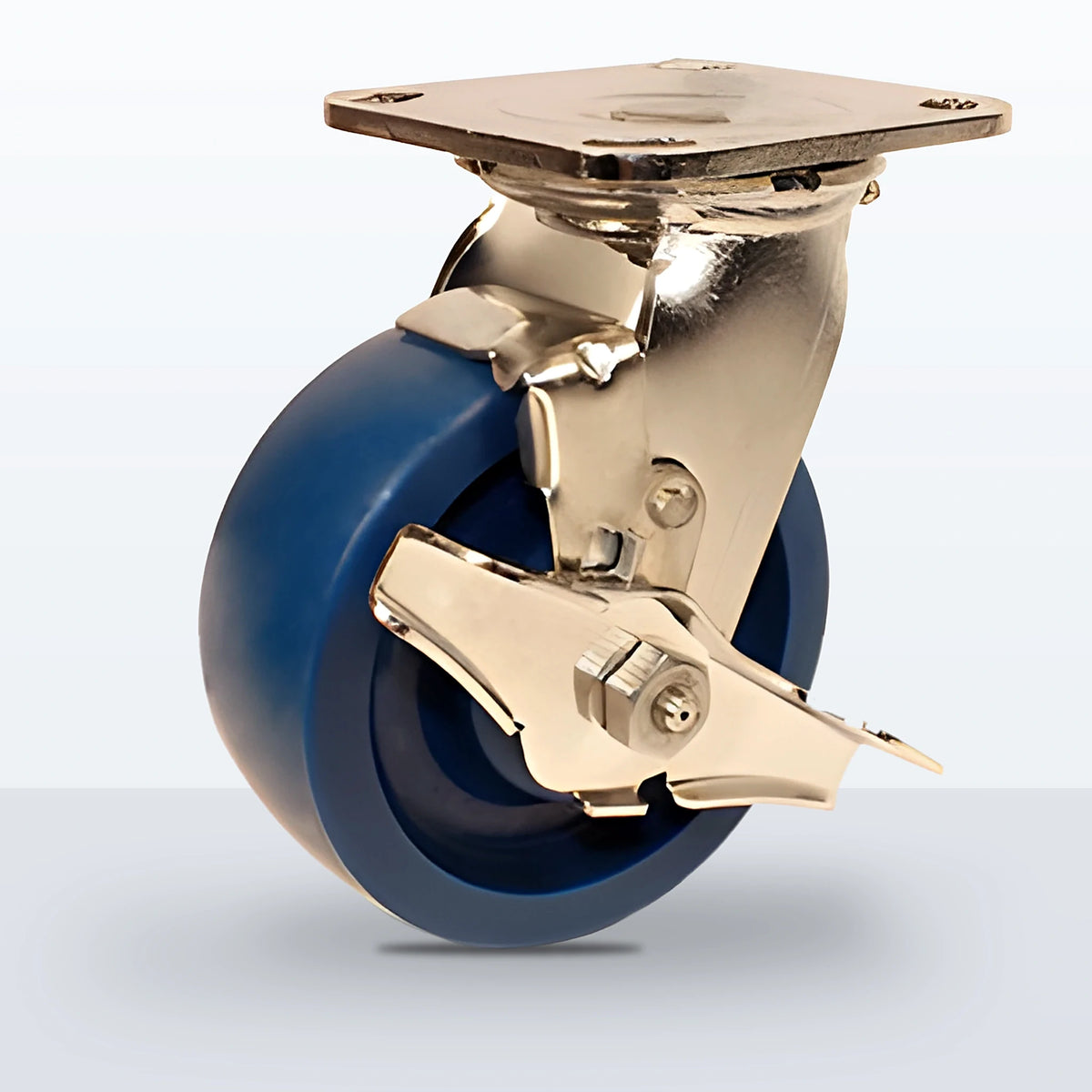 Stainless Steel 5" Solid Polyurethane Caster, Top Plate, 800 lb Capacity - Delrin Bearing