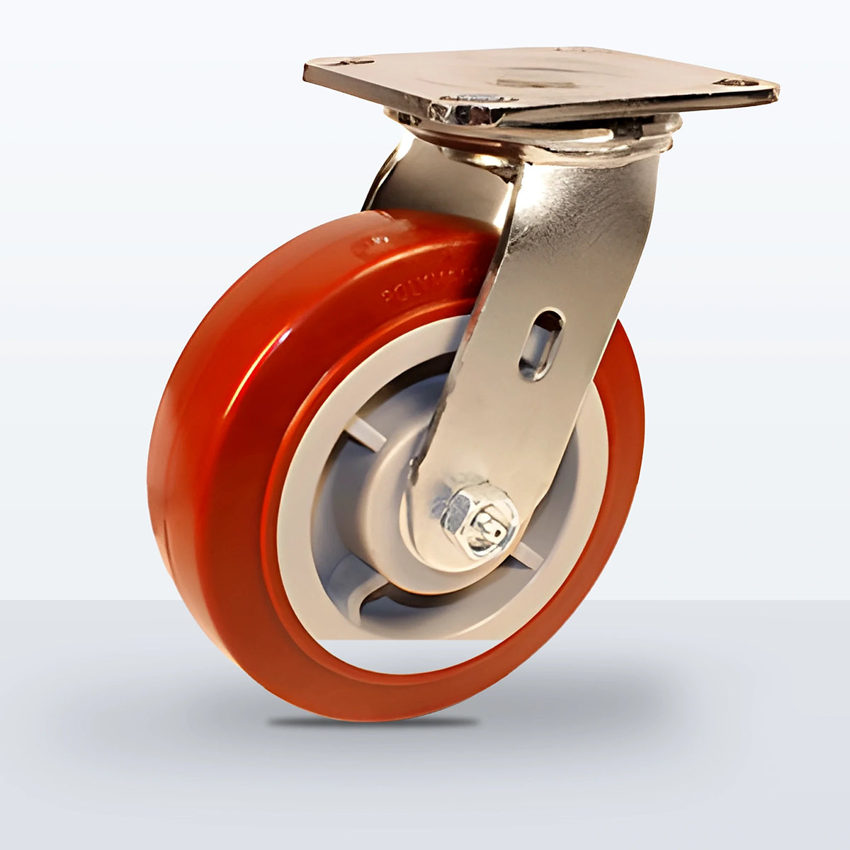 Stainless Steel 6" Polyurethane on Polypropylene Caster, Top Plate, 900 lb Capacity - Delrin Bearing