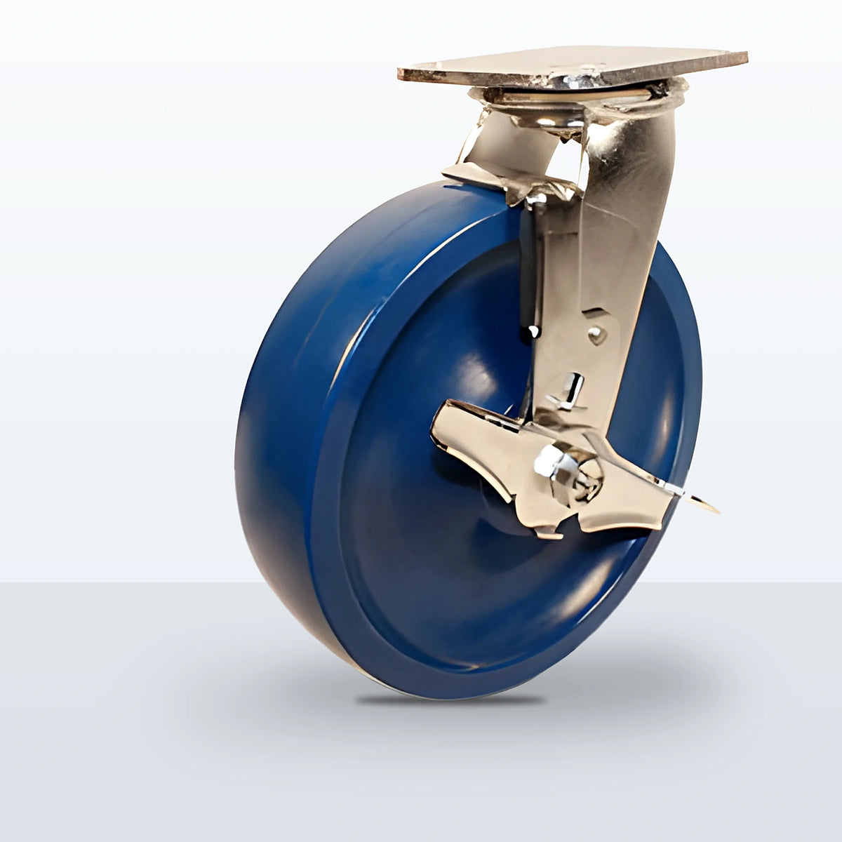 Stainless Steel 8" Solid Polyurethane Caster, Top Plate, 1000 lb Capacity - Delrin Bearing