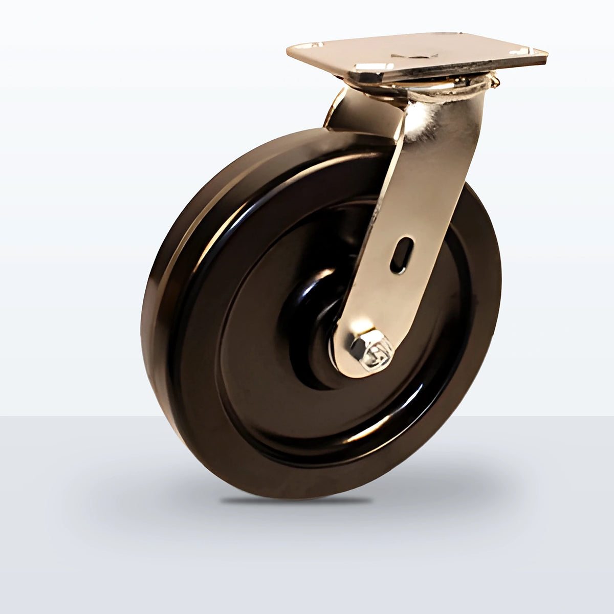 Stainless Steel 8" Phenolic Caster, Top Plate, 1250 lb Capacity - Delrin Bearing