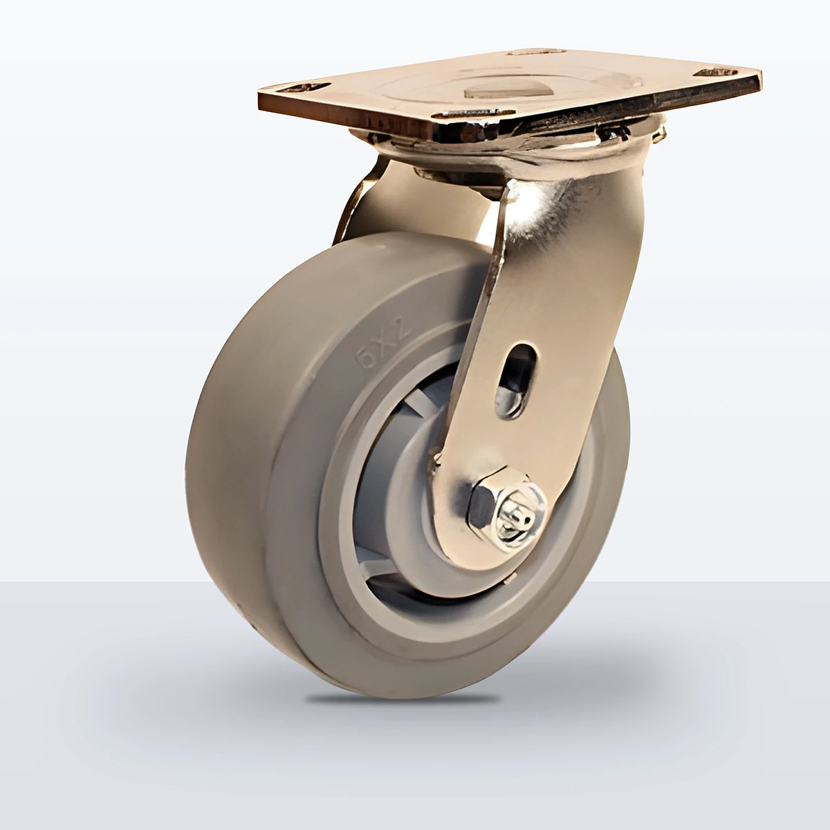 Stainless Steel 5" Thermoplastic Rubber Caster, Top Plate, 350 lb Capacity - Delrin Bearing
