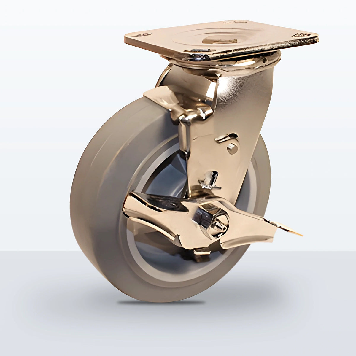 Stainless Steel 6" Thermoplastic Rubber Caster, Top Plate, 500 lb Capacity - Delrin Bearing