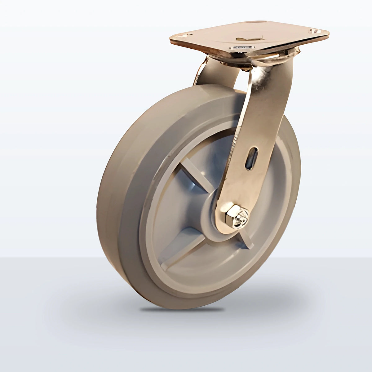 Stainless Steel 8" Thermoplastic Rubber Caster, Top Plate, 600 lb Capacity - Delrin Bearing