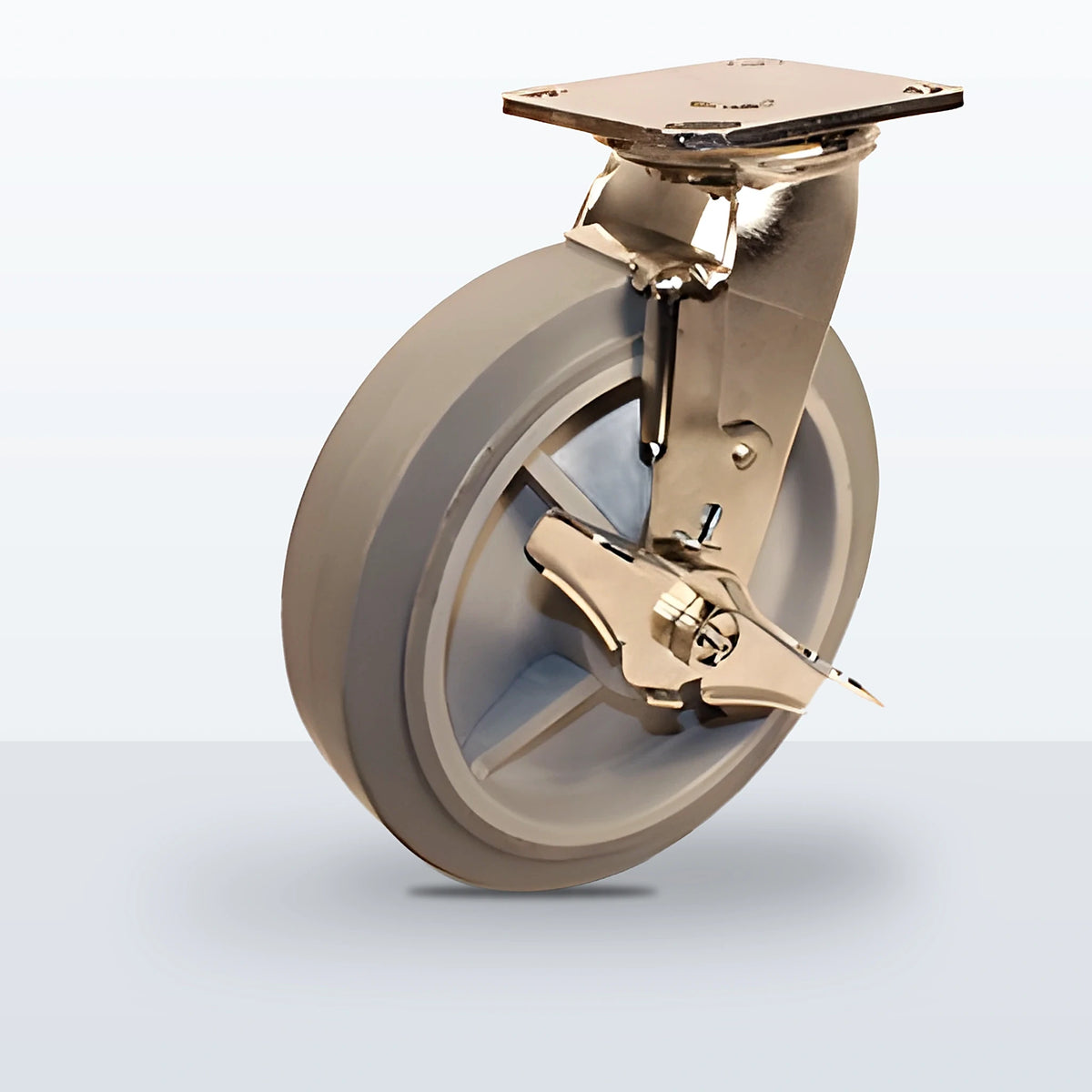 Stainless Steel 8" Thermoplastic Rubber Caster, Top Plate, 600 lb Capacity - Delrin Bearing