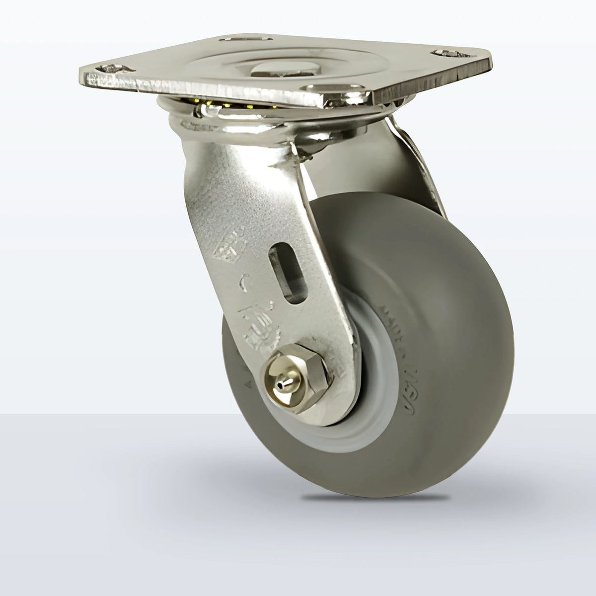 Stainless Steel 4" Thermoplastic Rubber Caster, Top Plate, 350 lb Capacity - Delrin Bearing, 4 X 4-1/2 Plate