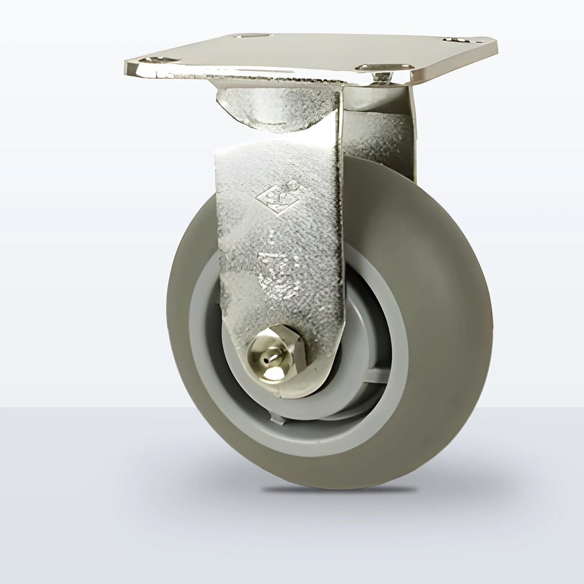 Stainless Steel 5" Thermoplastic Rubber Caster, Top Plate, 350 lb Capacity - Delrin Bearing, 4 X 4-1/2 Plate