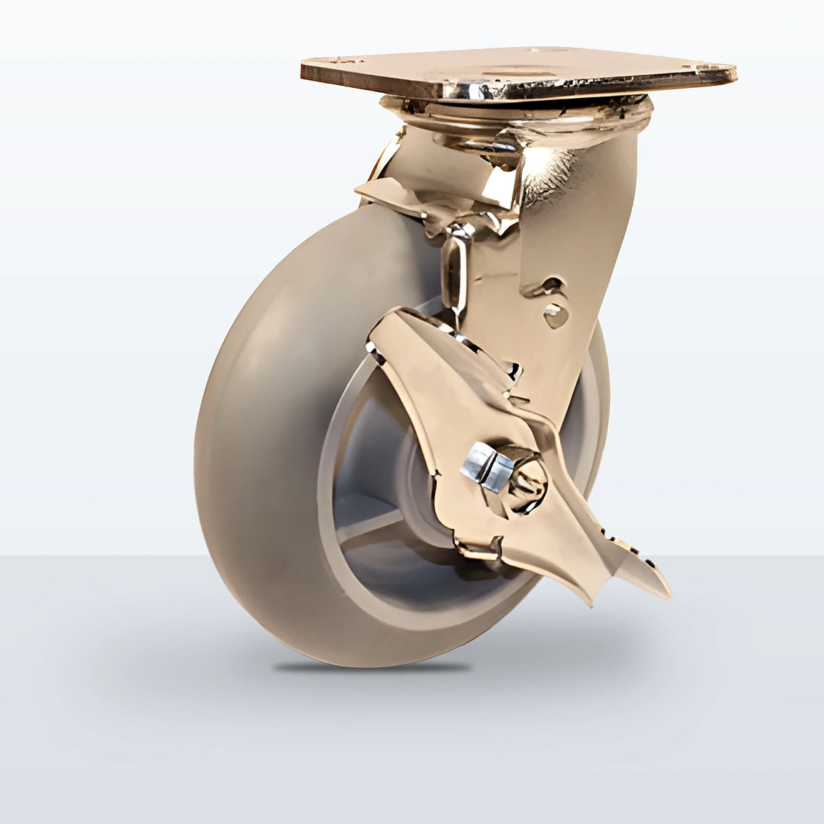 Stainless Steel 6" Thermoplastic Rubber Caster, Top Plate, 500 lb Capacity - Delrin Bearing, 4 X 4-1/2 Plate