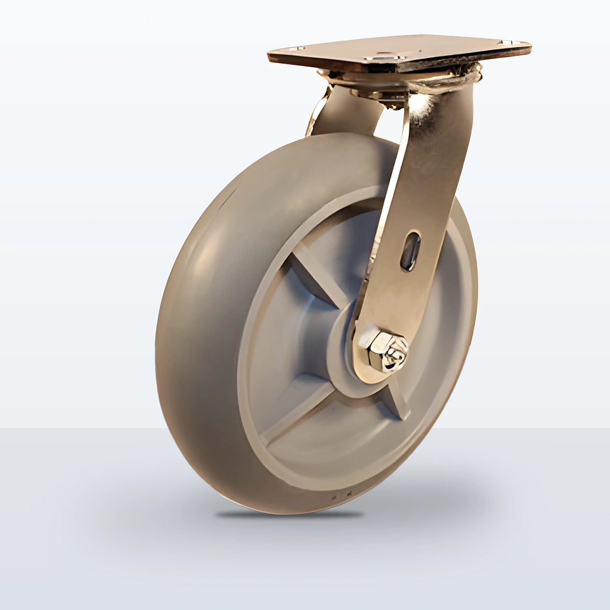 Stainless Steel 8" Thermoplastic Rubber Caster, Top Plate, 600 lb Capacity - Delrin Bearing, 4 X 4-1/2 Plate