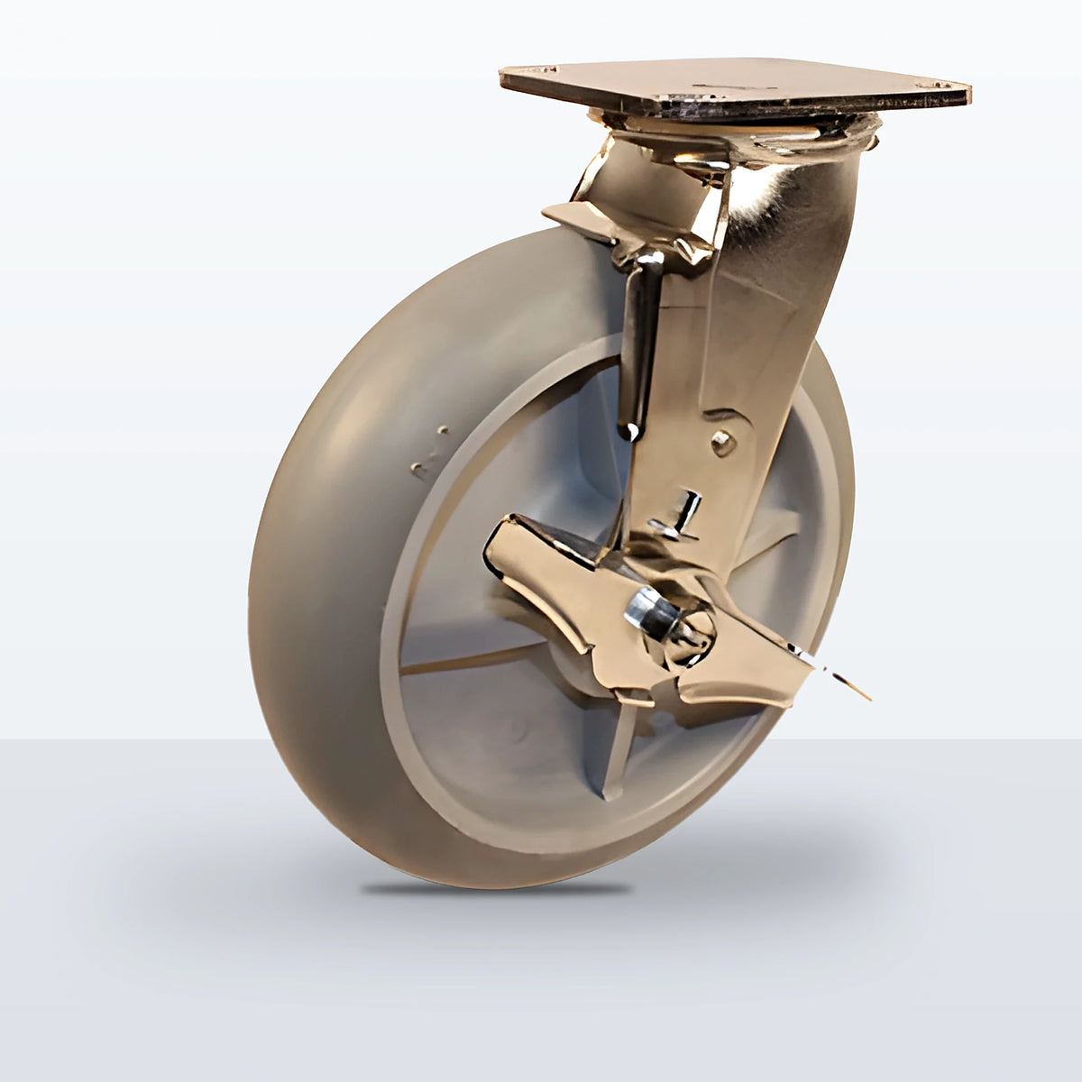 Stainless Steel 8" Thermoplastic Rubber Caster, Top Plate, 600 lb Capacity - Delrin Bearing, 4 X 4-1/2 Plate